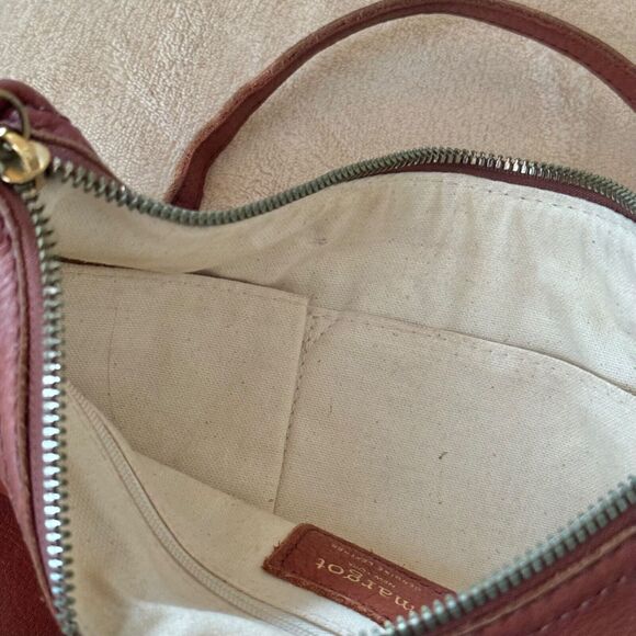 Margot NY Mary Scoop Crossbody Leather Purse Double Zipper Brandy Brown - Picture 11 of 13